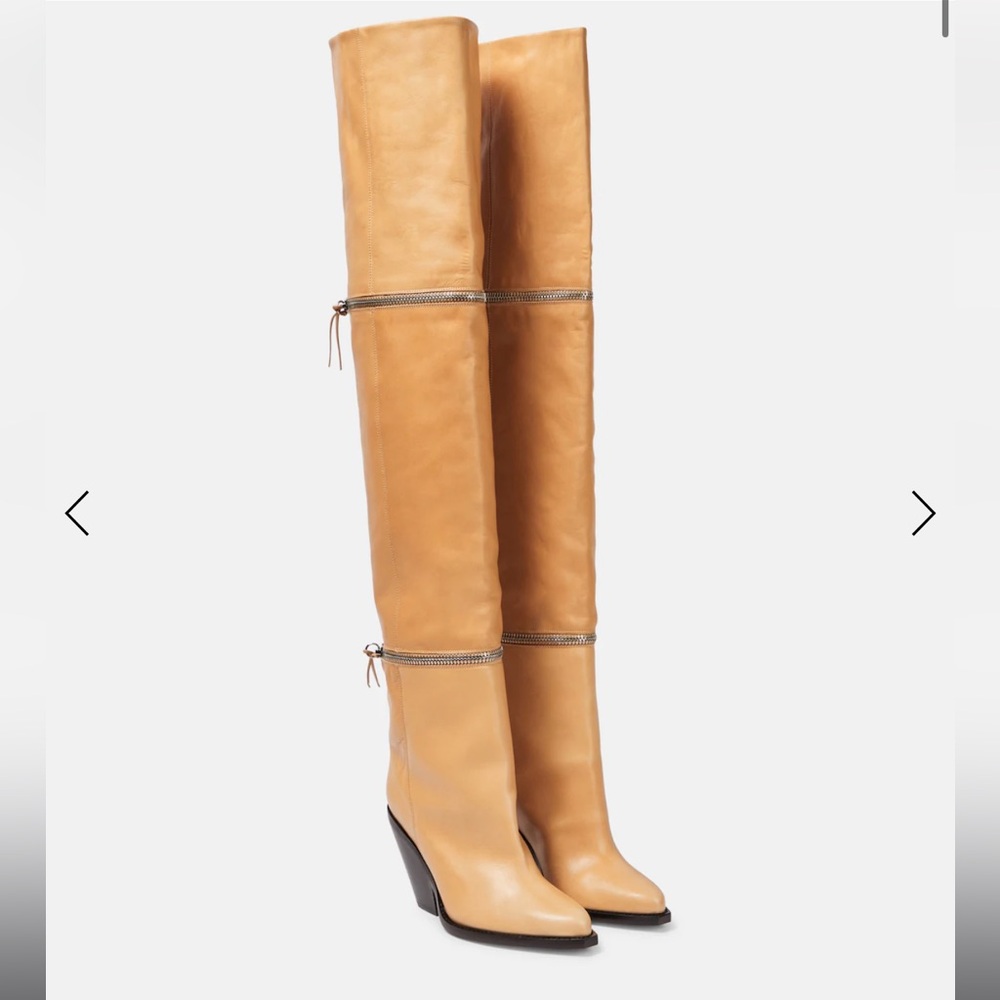 Isabel Marant Lelodie Tan over the knee leather boots with Zippers